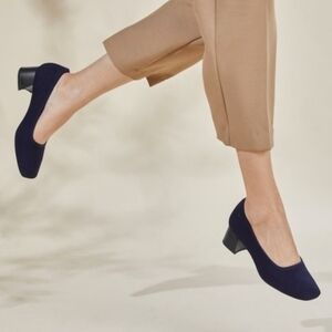 VIVAIA MELODY PUMPS BLACK KNIT FABRIC SQUARE TOE CHINKY BLOCK HEEL SIZE 39